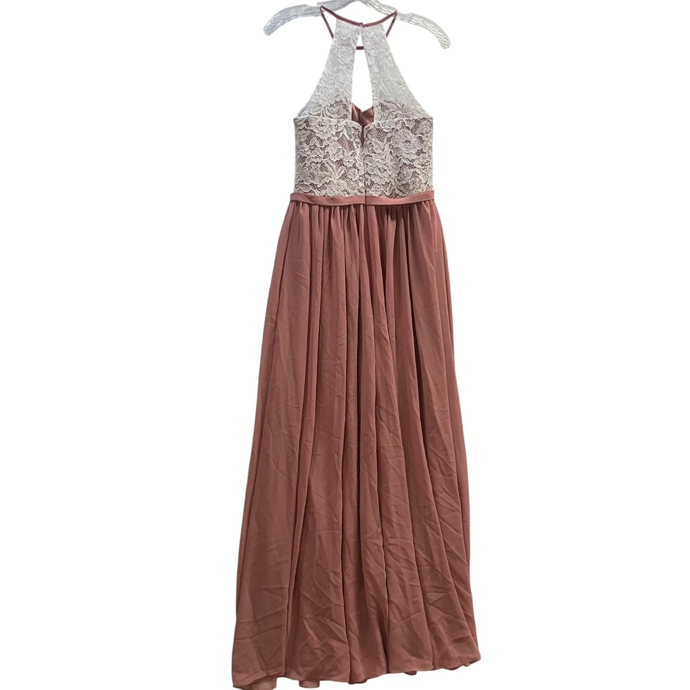 Dusty Rose Lace Halter Chiffon Formal Gown Size Girls 18 Pageant Bridesmaid NWT
